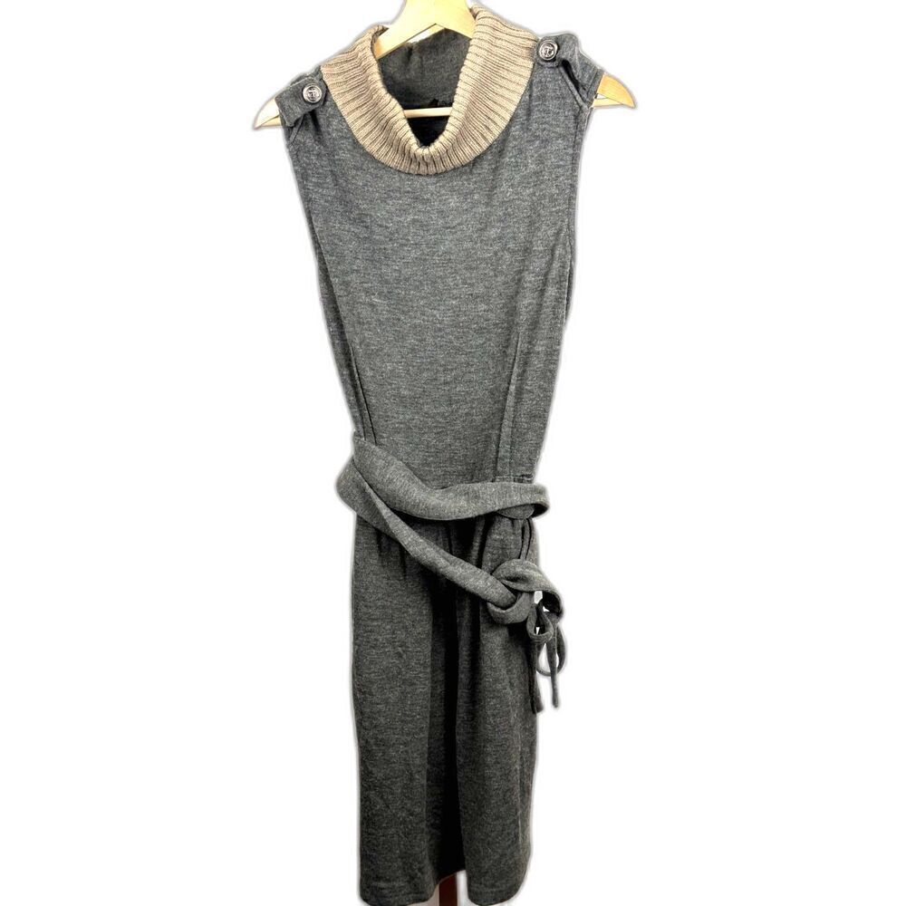 THML Cowl Neck Sleeveless Sweater Dress Tan and Grey Sz L EUC